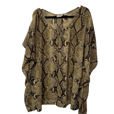 Avenue Womans Key Hole Tie Neckline Kimono Top Brown Plus Size 22/24