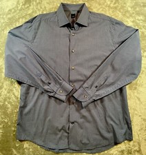 Black Saks Fifth Avenue Dress Shirt Men's Size XXL LS Fine Blue Plaid
