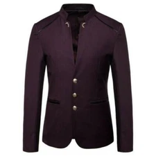Men's Blazer Casual Jacket Single Breasted Stand Collar Slim Fit Coat
