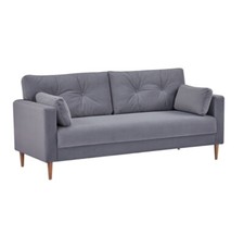Mid Grey 3 Seater Sofa Matte Velvet Modern Retro Legs Taylor - New Boxed