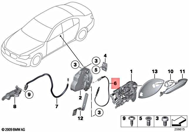 Genuine BMW Alpina Hybrid M5 M6 7L Bowden Cable Outside Door 
