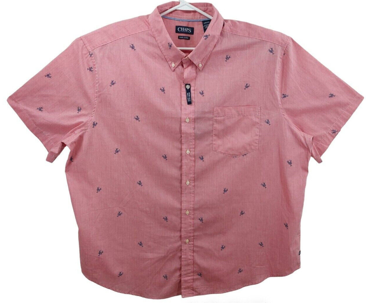 Chaps Mens Scorpions Print Easy Care Short Sleeve Button Down Shirt Pink XXL