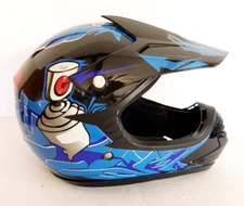 Typhoon Motocross Helmet Youth XL Model KY-B07 Blue Black Graphic Open Face DOT