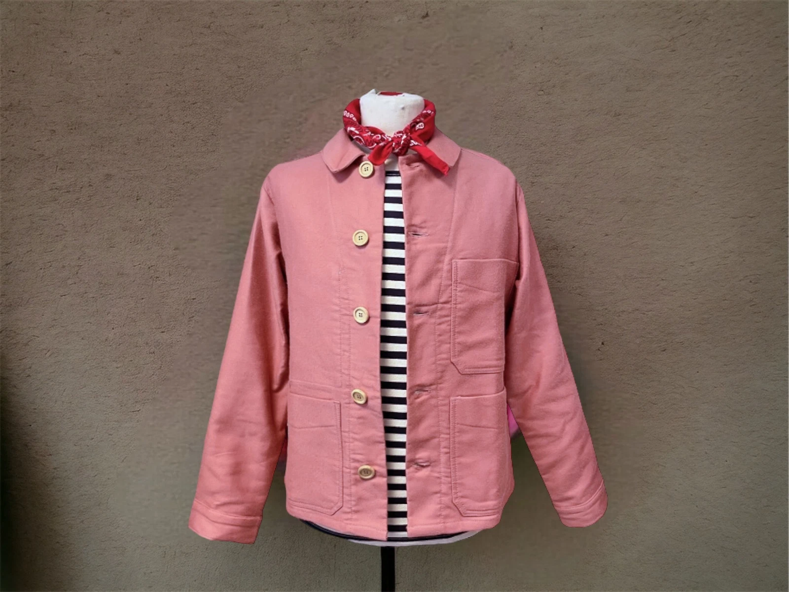 French Workwear Moleskin Cotton Chore Work Jacket -Made In England - Pink