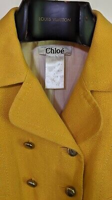 Chloe Vintage 90s Heavy Linen Yellow Gold Button Blazer Jacket T40 France