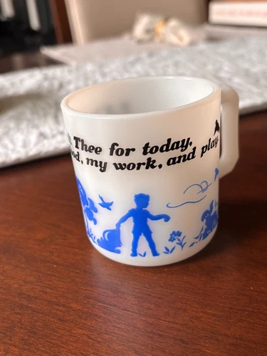 Hazel Atlas White  Milk Glass Child's Prayer Mug Vtg