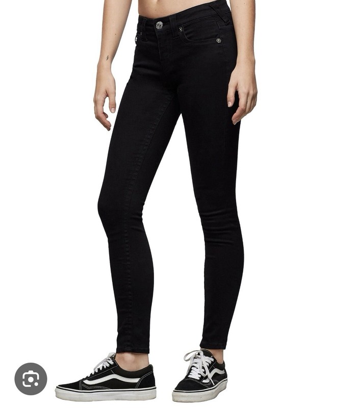 True Religion Halle Mid Rise Super Skinny Jean In Distressed Black Size 25 NWOT