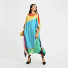 Designer Soft Silk Crepe Kaftan, Fashionable Boat Neck Kaftan, Home Wear J5616