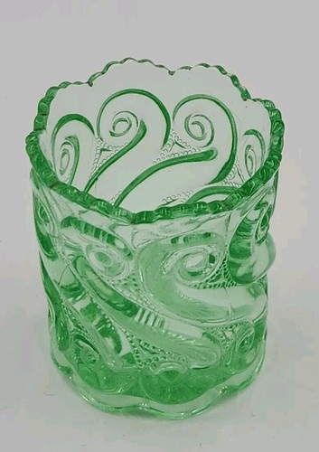 National Glass Green Uranium Toothpick Holder Repeat S Pattern