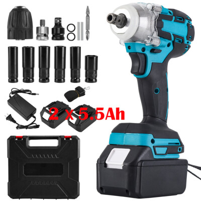 Cordless Electric Impact Wrench Gun 1/2'' High Power Driver with Li-ion Battery