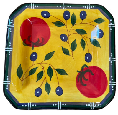 Oil Plate Bread Dipping Snack Ceramic Dish Square 6  Hand Painted