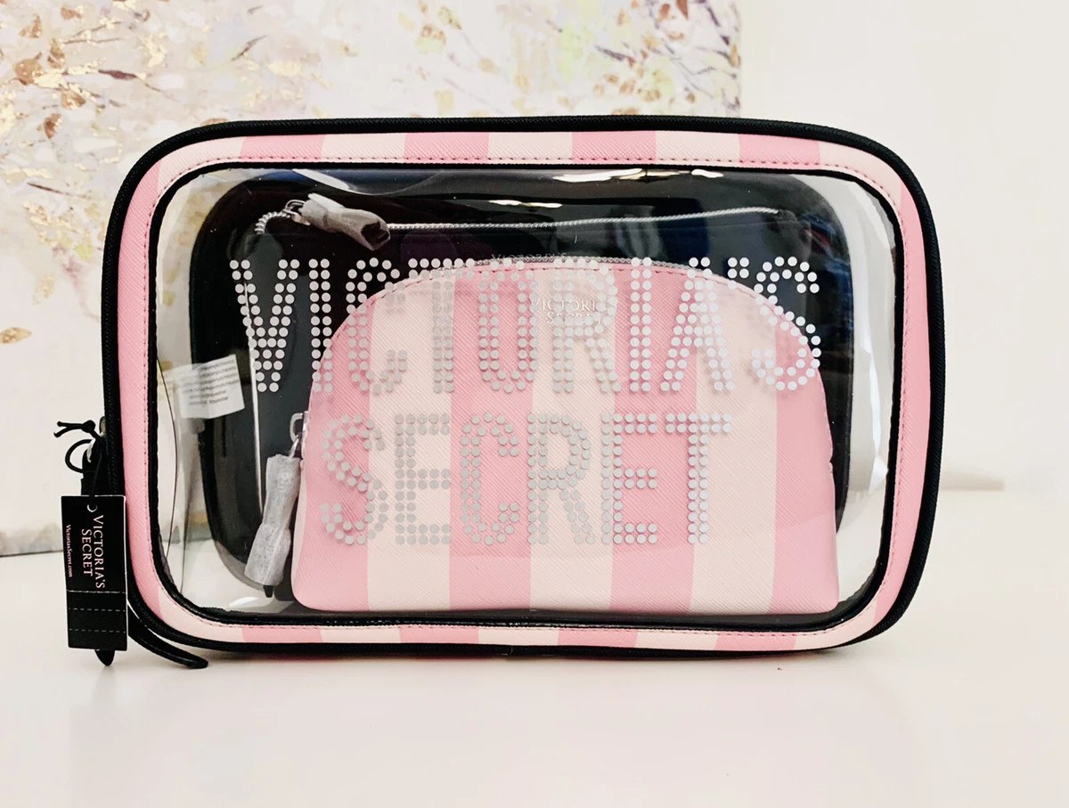 Victoria's Secret Signature Pink Striped Travel Cosmetic Makeup