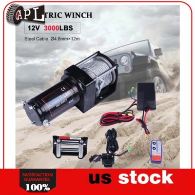 1x Electric Winch Steel Cable 12V Truck Trailer Tow 4WD Off Road 1Pcs 3000lb