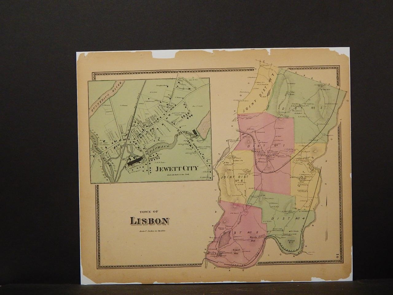 Connecticut, New London County Map, Town of Lisbon 1868 07 eBay