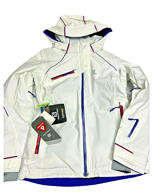 Giacca da sci Salomon Speed $400 taglia S bianca nuova con etichetta donna cappotto invernale isolato