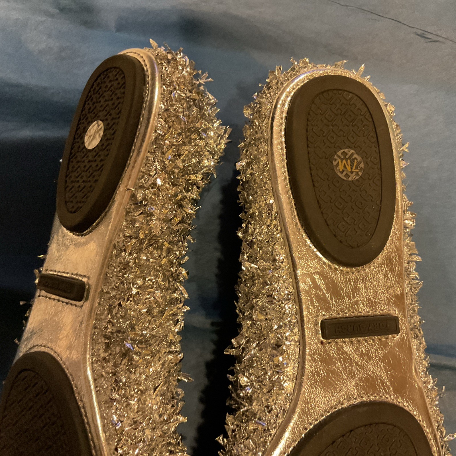 Tory Burch Minnie Travel ballet Flat In Silver Confetti Sz 7M New Without Box thumbnail 6