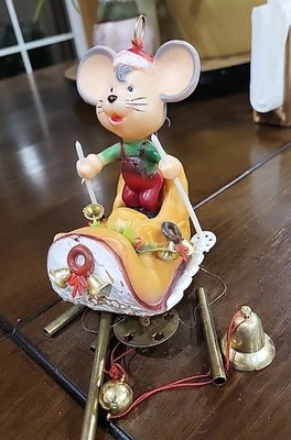 Vtg Kitschy 1976 Emson Merry Mouse Christmas Wind Chime  Blow Mold Ornament 