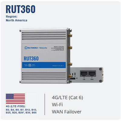 Teltonika 4G/LTE CAT6 Industrial Router for USA / North America RUT360100100
