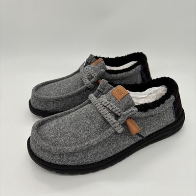 Hey Dude Wally Cozy Plaid Shoes Slip On Comfort Warm Smoke Gray Size 9 Mens