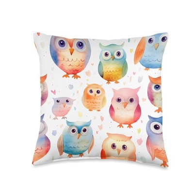 Cute Little Owls Watercolor Throw Pillow, Woodland, Nursery, Home Decor, Gift