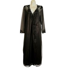 Vintage Val Mode Black Peignoir Set Lace Nylon Nightgown Robe Rare Lingerie Glam