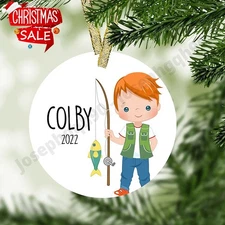 Boy Fishing Personalized Christmas Ornament - Fishing Ornament Personalized G...