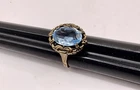 LOVELY vintage STERLING silver gilt bright BLUE stone glass mid century RING, 7