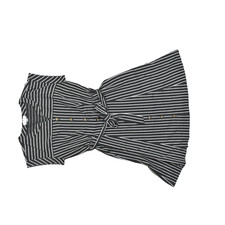 Calvin Klein Size 6 Women Black White Striped Button Front Belted Fit Flare Midi