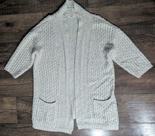 Fat Face Womens Beige Open Tight Knit Cardigan Sweater 3/4 Sleeve Size 8 Classic