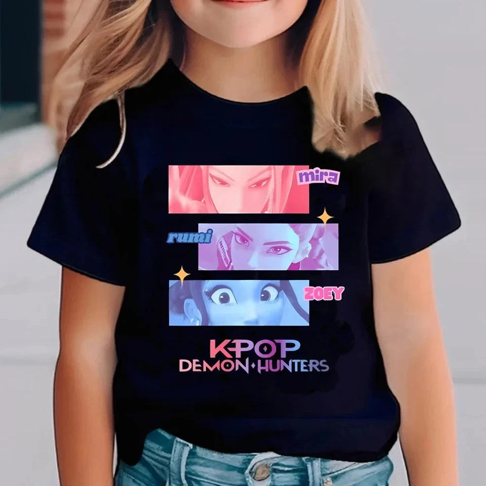 KPop Demon Hunters Kids T-Shirt Children's Shirt Cool Girls Top Tee Fans Gifts - Imagem 4 de 4