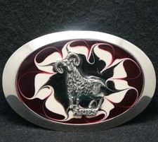 XD29114 VINTAGE 1970s ARIES RAM ASTROLOGY ARTWORK MENS SILVERTONE BELT BUCKLE