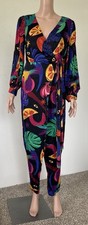 Farm Rio Satin Faux Wrap Slit Legs Tie Back Zipper Women’s Jumpsuit Size Small
