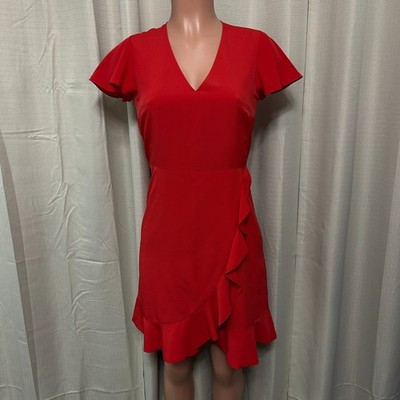 Draper James V-Neck Ruffle Hem Dress Women's Size 0 Red Short Sleeve