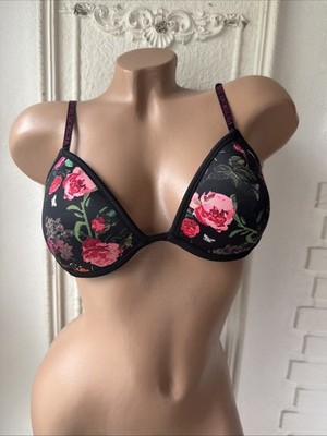 VICTORIA'S SECRET BIKINI Top Oberteil Schwarz Bügel Schmetterlinge Rosen Floral