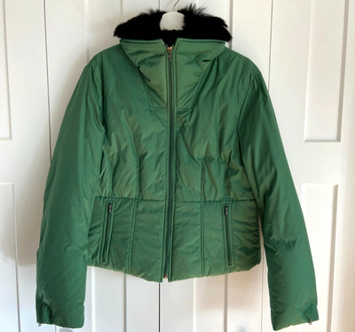 STRENESSE Blue Puff Down Women's Jacket with Real Fur Collar Sz US 12- Green
