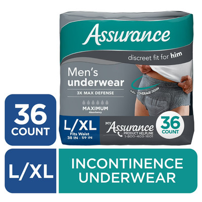 Assurance Men's Incontinence Underwear, L/XL , Maximum Absorbency (36 Count)