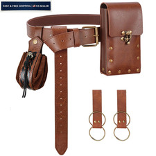 Renaissance Medieval Belt Pouch Set - 49 inches strap length , Brown-A