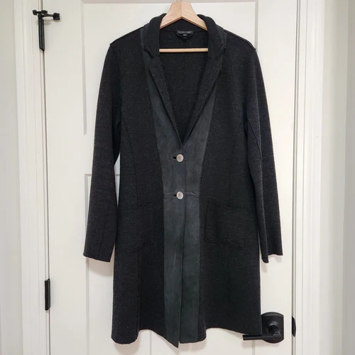 VETEMENTS Eileen Fisher Giacca Cardigan Lana Pelle Blazer Donna Medio Lungo Grigio