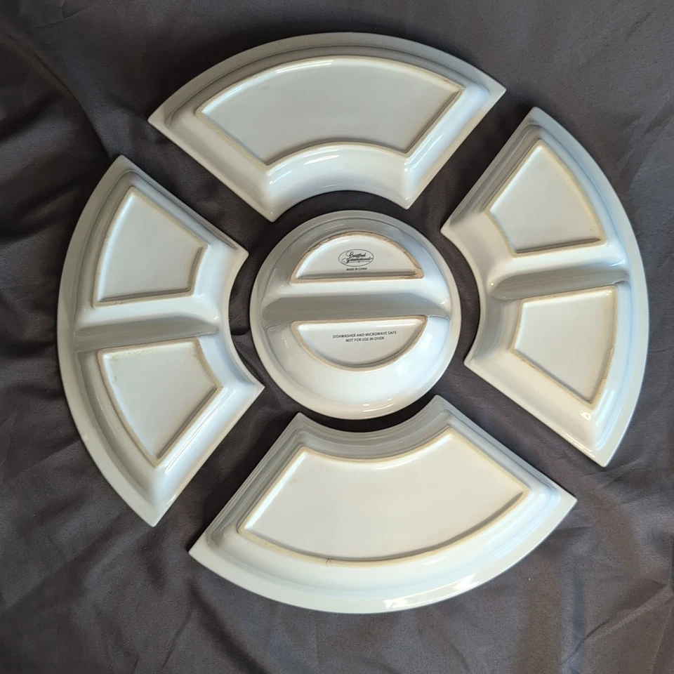 Certified International Lazy Susan White Ceramic Serving Trays EXCELLENT Rare - Image 2 of 4