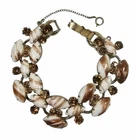 VTG Juliana Copper Fluss White Milk Glass Rhinestone Bracelet