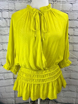 Current Air Blouse Top Women's Size Small Yellow Ruffle 3/4 - Main Image