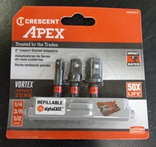 Crescent Apex 2" Impact Socket Adaptors 3pc w/alphaCase (1/4", 3/8", 1/2")