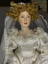 U.S. Historical Society Porcelain Louise Bride Doll 15" beautiful face blush 