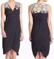 Hold For Heather MEADOW RUE Black Tulip Dress Embroidered Hem Midi Ivory Sz 4