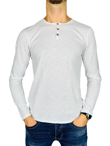 MAGLIA UOMO 100% COTONE GIROCOLLO MANICA LUNGA Bottoni maglietta t-shirt  casual | eBay