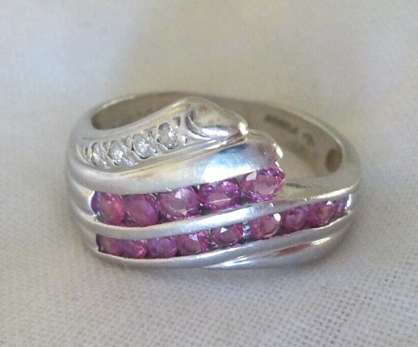 Solid Platinum Cluster Natural Ruby Diamond Ring … - image 11