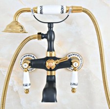 Black Gold Brass Clawfoot Bath Tub Faucet with Handshower - Wall Mount fna416