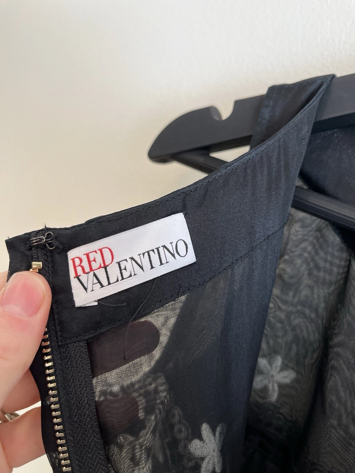 Abito midi RED VALENTINO 40 US S ricamato cravatta floreale nero bianco