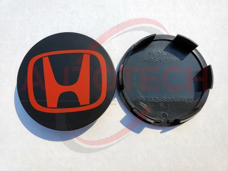 Juego de 4 tapacubos centrales de rueda HONDA 69MM negro/rojo Foto 3 de 4