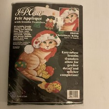 J P Coats Christmas Kitty Stocking 28058 Approx. 18 Diagonal Felt Applique